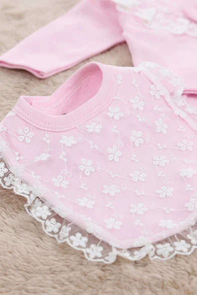 Melek Kanatlı 5'li Kız Bebek Hastane Çıkış Seti Pembe - 6