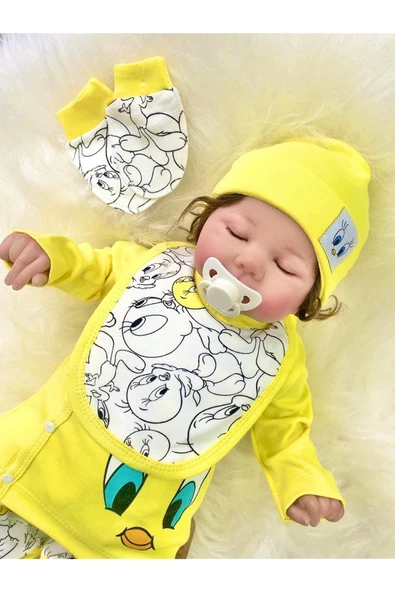 3 Ay Civciv Yenidoğan 5li Hastane Çıkışı Zıbın Seti Sarı - 2
