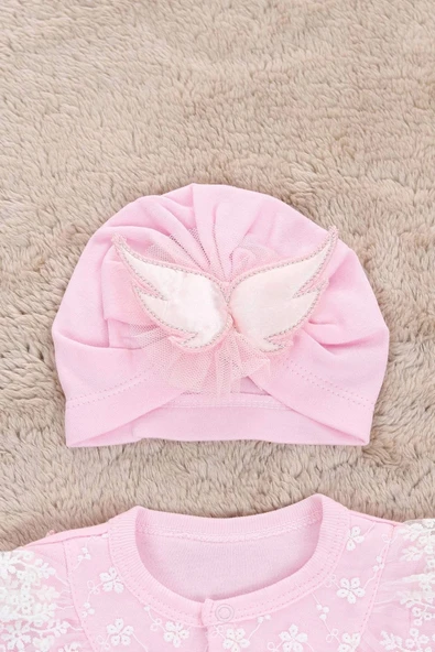 Melek Kanatlı 5'li Kız Bebek Hastane Çıkış Seti Pembe - 5