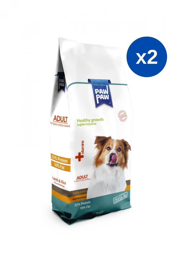 2'li Paket Paw Paw (PawPaw) Kuzulu Pirinçli Yetişkin Köpek Maması- 3kgX2 adet