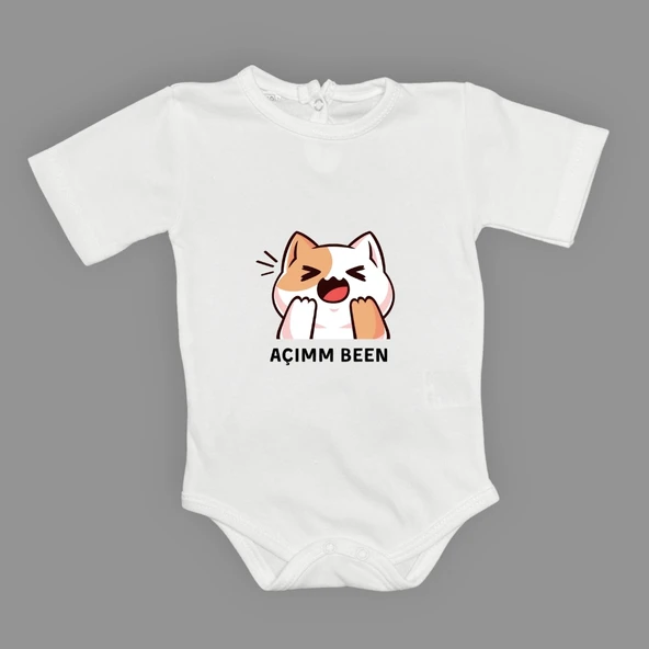 Açım Ben Kedi Baskılı Bebek Body Zıbın Çıtçıtlı Badi MNK0631 - Resim 11