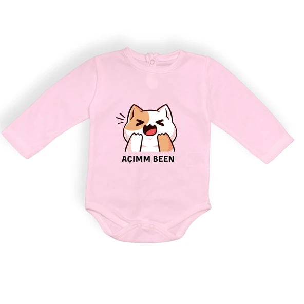Açım Ben Kedi Baskılı Bebek Body Zıbın Çıtçıtlı Badi MNK0631 - Resim 5