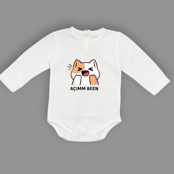 Açım Ben Kedi Baskılı Bebek Body Zıbın Çıtçıtlı Badi MNK0631 - Resim 10