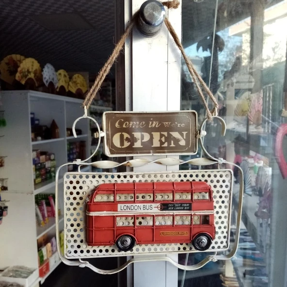 Dekoratif Metal Kapı Yazısı Londra Şehir Otobüsü Open Close 32 cm - 4