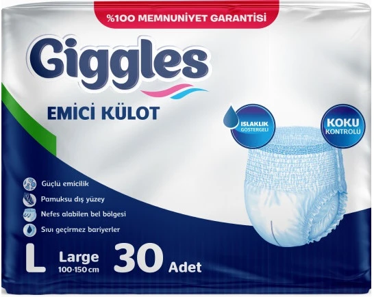 Giggles Hasta Bezi Yetişkin Emici Külot L-Büyük 30 Adet Tekli Pk