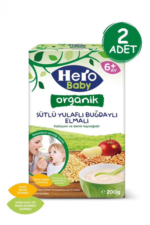 Hero Baby Organik Sütlü Buğdaylı Elmalı Kaşık Mama 200g 2 Adet