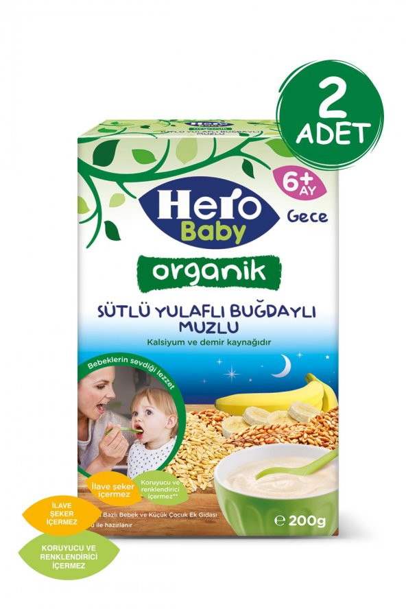 Hero Baby Organik Sütlü Buğdaylı Muzlu Kaşık Mama 200g 2 Adet