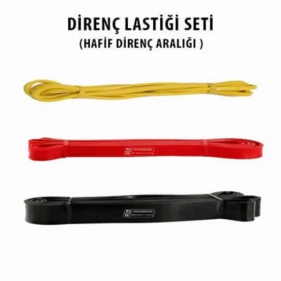 Powerband Direnç Lastiği ve Egzersiz Bandı Hafif Direnç Seti 3 Adet