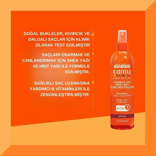 Cantu Doğal Saçlar İçin Bukleleri Geri Getiren Sprey 355 mL - Resim 3