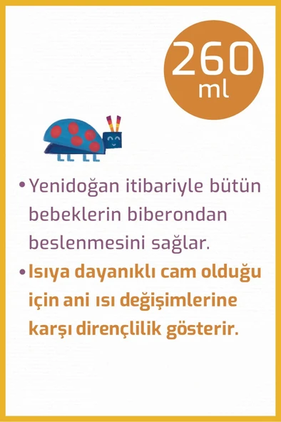 Bebedor Geniş Ağızlı Isıya Dayanıklı Cam Biberon 260ml 51301 - Resim 5