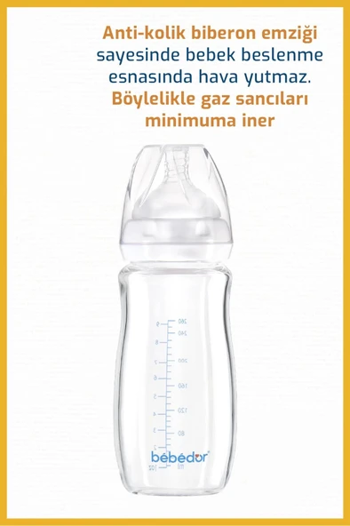 Bebedor Geniş Ağızlı Isıya Dayanıklı Cam Biberon 260ml 51301 - Resim 3