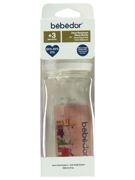 Bebedor Geniş Ağızlı Isıya Dayanıklı Cam Biberon 260ml 51301 - Resim 2
