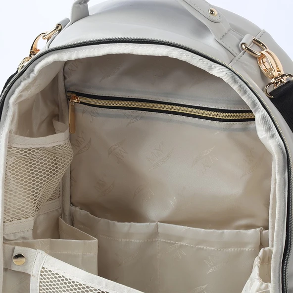 M&Y Oeste Deri Anne Bebek Bakım Sırt Çantası 7300 Gri - 6