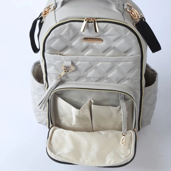 M&Y Oeste Deri Anne Bebek Bakım Sırt Çantası 7300 Gri - 4