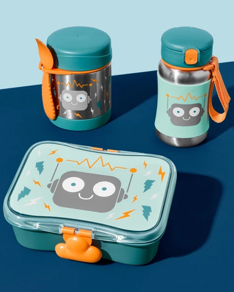 Skip Hop Zoo Pipetli Paslanmaz Çelik Suluk 350 ml Robot - 5