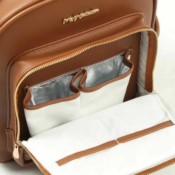 M&Y Dust Deri Anne Bebek Bakım Sırt Çantası 7130 Taba - 5