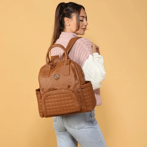 M&Y Kitty Deri Anne Bebek Bakım Sırt Çantası 7271 Taba - 5