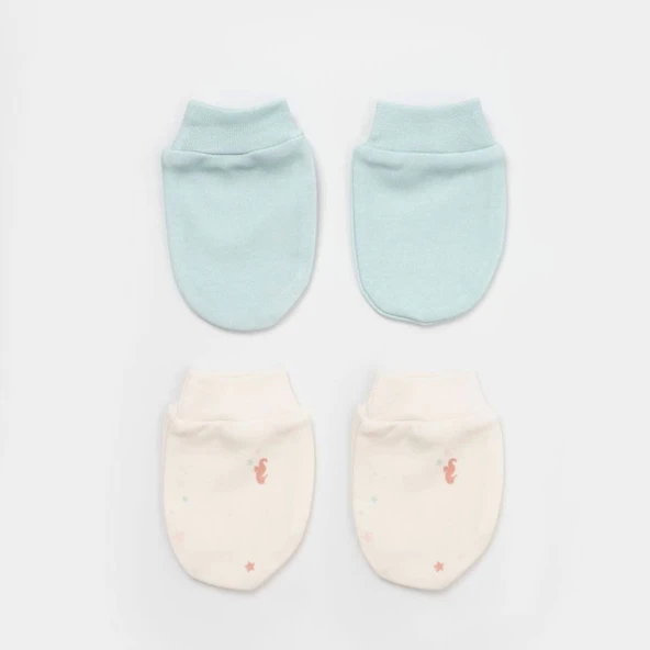 Bibaby Biorganic Save The Seahorse 2'Li Bebek Eldiven 72232 Bej-Mint