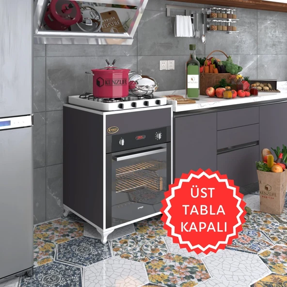 Kenzlife ankastre modülü kabini lantanyum gri fırın ocak dolabı sabit tabla ayaklı ürün görseli 1
