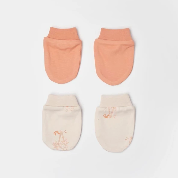 Bibaby Biorganic Hello Safari 2'Li Bebek Eldiven 72224 Ekru Kiremit - 2