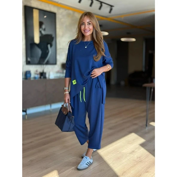 Lucky Life Kadın Iki Iplik Viskon Pamuk Kumaş Arma Detaylı Ikili Takım - Resim 10