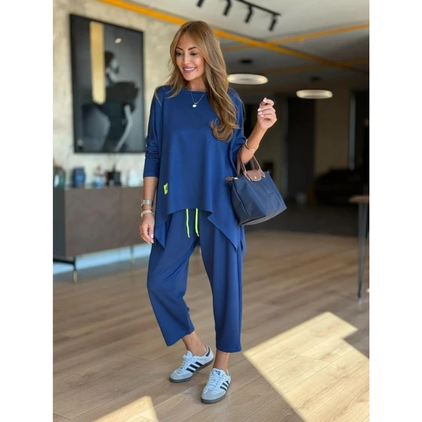 Lucky Life Kadın Iki Iplik Viskon Pamuk Kumaş Arma Detaylı Ikili Takım - Resim 8