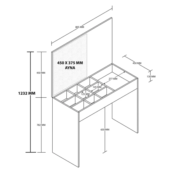 Mezza 2230 LAILA DÜŞER KAPAKLI AYNALI 80 CM MAKYAJ MASASI DRESUAR ÇALIŞMA MASASI BEYAZ - Resim 2