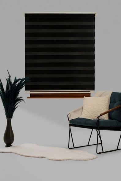 Blind-X Siyah Bambu Stor Zebra Perde Balkon Perdesi, Oturma Odası Perdesi (Dayanıklı Alüminyum Kasa) - 2