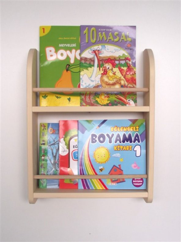 Ahşap 2 raflı mini Montessori kitaplık raf naturel 50x40 cm