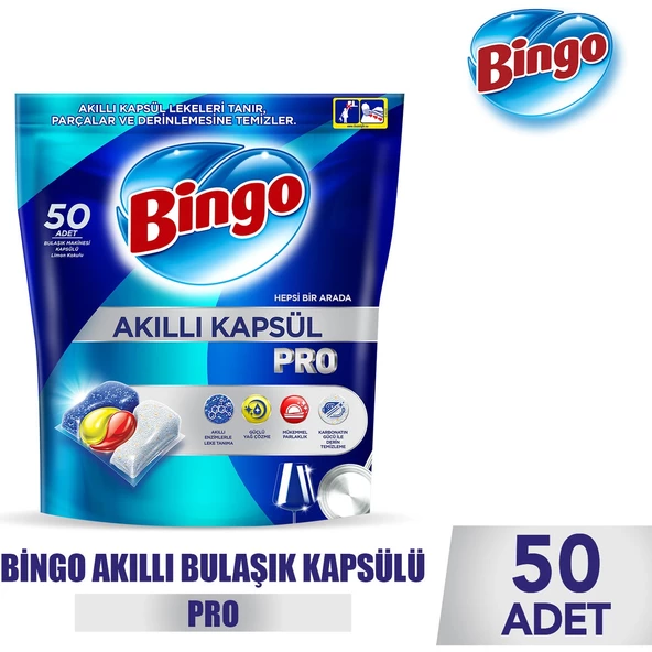 Bingo Akıllı Kapsül Pro Bulaşık Makinesi Deterjanı Tableti 50'li (PRO)