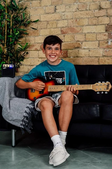 Midex CEG-34SB 5-8 Yaş Çocuklar İçin Amfili Full 1/2 34 İnç Elektro Gitar Seti Sunburs - Resim 3