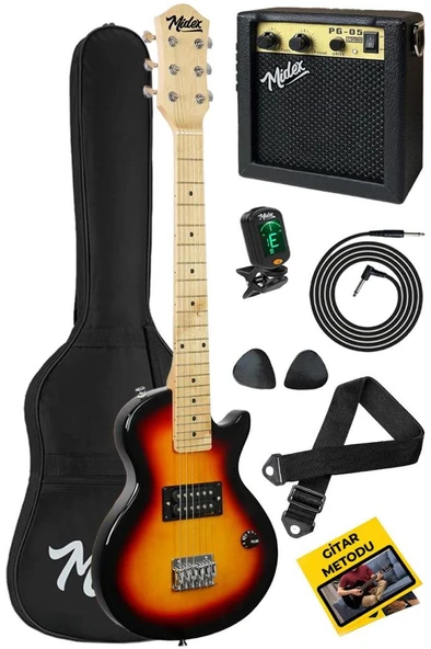 Midex CEG-34SB 5-8 Yaş Çocuklar İçin Amfili Full 1/2 34 İnç Elektro Gitar Seti Sunburs ürün görseli 1