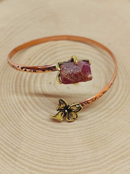 Yakut Taşı Çiçek Motifli Bakır Bileklik (53030)