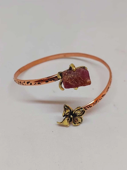 Yakut Taşı Çiçek Motifli Bakır Bileklik (53030) - 2