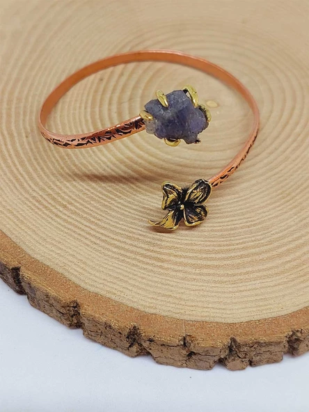 Tanzanit Taşı Çiçek Motifli Bakır Bileklik (53032) - Resim 3