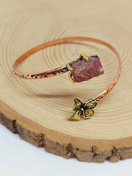 Yakut Taşı Çiçek Motifli Bakır Bileklik (53030) - 3