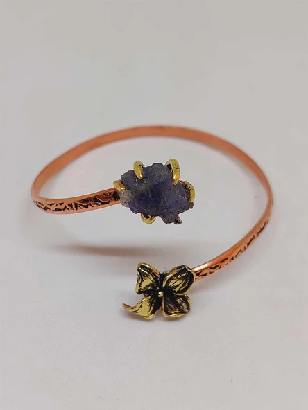 Tanzanit Taşı Çiçek Motifli Bakır Bileklik (53032) - Resim 2