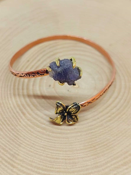 Tanzanit Taşı Çiçek Motifli Bakır Bileklik (53032) ürün görseli
