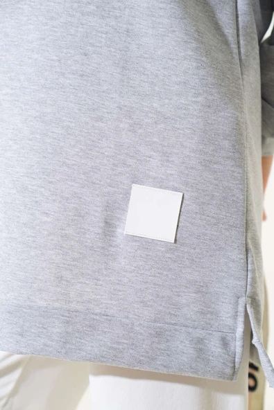 Yazı Baskı Armalı Tunik Melanj Gri - Resim 4