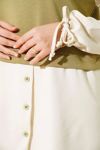 Bilekleri Tünelli Garnili Tunik Haki - Resim 4