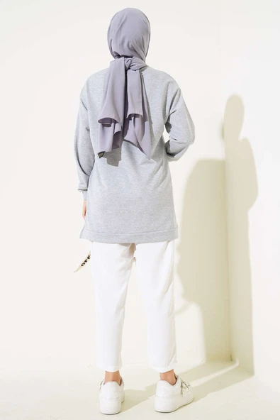 Yazı Baskı Armalı Tunik Melanj Gri - Resim 3