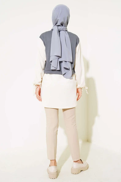 Bilekleri Tünelli Garnili Tunik Kayrak Grisi - Resim 3