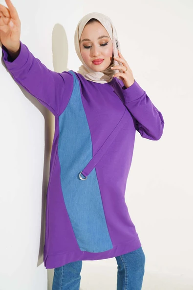 Kot Garni Detaylı Tunik Menekşe ürün görseli