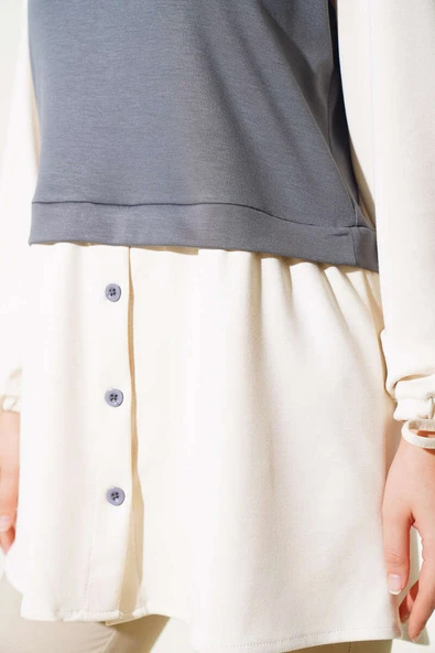 Bilekleri Tünelli Garnili Tunik Kayrak Grisi - Resim 4