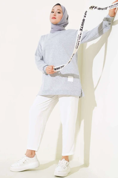 Yazı Baskı Armalı Tunik Melanj Gri - Resim 2