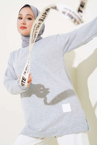 Yazı Baskı Armalı Tunik Melanj Gri ürün görseli