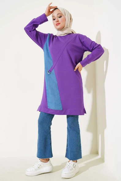 Kot Garni Detaylı Tunik Menekşe - Resim 2