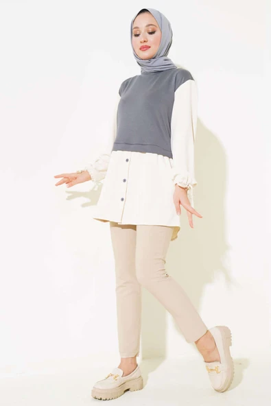 Bilekleri Tünelli Garnili Tunik Kayrak Grisi ürün görseli 1