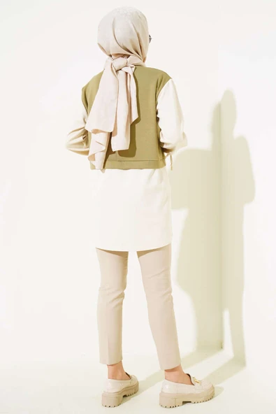 Bilekleri Tünelli Garnili Tunik Haki - Resim 3