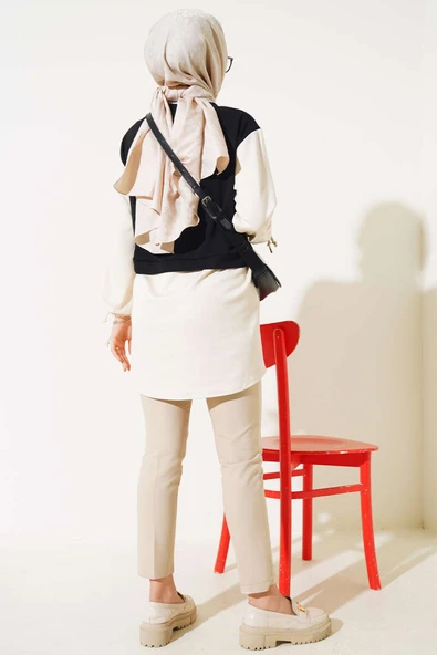 Bilekleri Tünelli Garnili Tunik Siyah - Resim 3